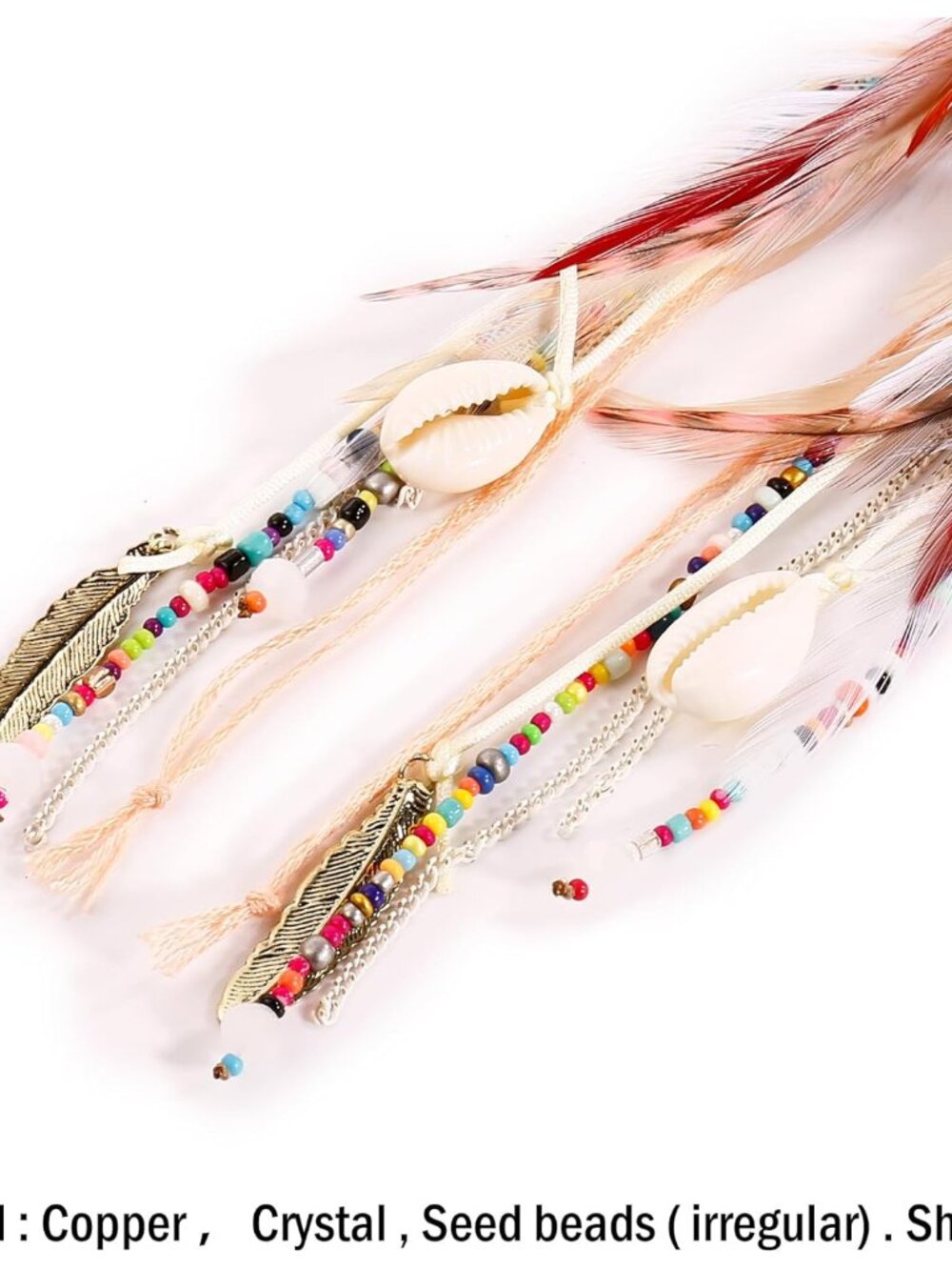 Bohemian Feather Dangle Earrings for Women with Shell Beads Long Tassel Design D - Picture 9 of 9